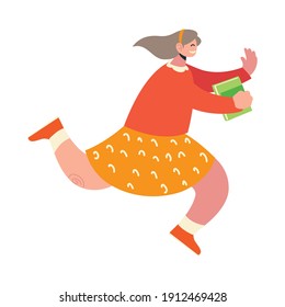 back to school, student running with book vector illustration