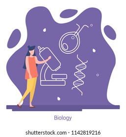  Zurück zur Schule. Ein Student studiert Biologie. Bildungskonzept. Vektorgrafik 