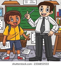 Back to School Student and Teacher Colored Cartoon