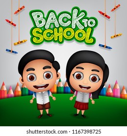 Back to School with Students Background and School Supplies Illustration.