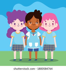 zurück zur Schule, Cartoon-Figuren der Schüler Elementarbildungs-Cartoon, Vektorgrafik
