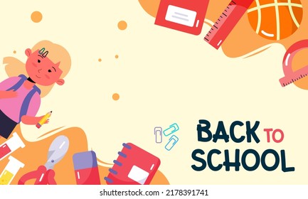 Back to School with Students and Stationery Vector Banner 
