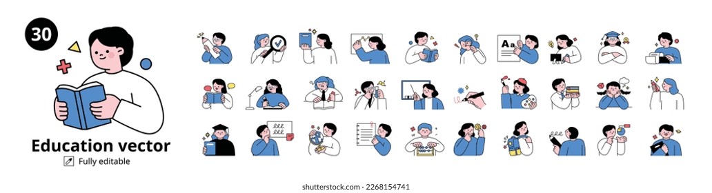 Back to school. Students who learn and grow on their own with various subjects. Education content illustration mega set. - Shutterstock ID 2268154741