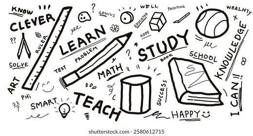 back to school studying equipment doodle ouline vector illustration