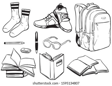 back to school stuff outline vector 