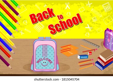 volver a la escuela. En el estilo de las historietas coloridas. Elemento de diseño para el diseño de folletos, tarjetas, sobres, cubiertas, volantes de venta
