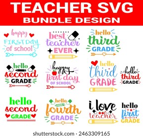 Back to school   sublimation Bundle T shirt Design. Vector Teacher T shirt  bundle, Teacher Typography, creative Teach Collection, teacher’s day illustration, Teacher’s Day T shirt quotes Back t