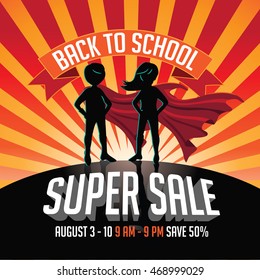 Back To School Super Sale Super Hero Burst Background. EPS 10 Vector.