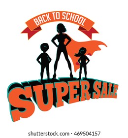 Back To School Super Sale Super Hero Design. EPS 10 Vector.