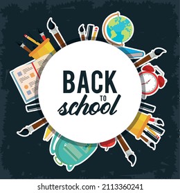volver a la escuela con suministros alrededor
