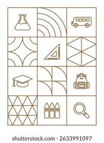 Back to school supplies background line art