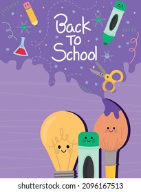 back to school supplies characters kawaii style