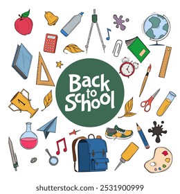 Back to School Supplies Doodles Vector Set
