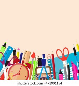 Back to school. School supplies. Education concept. Vector illustration of style Flat.