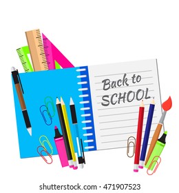 Back to school. School supplies. Education concept. Vector illustration of style Flat.