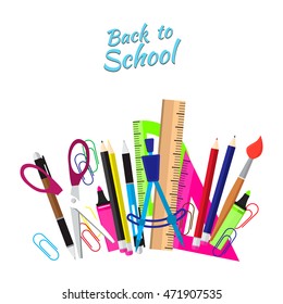 Back to school. School supplies. Education concept. Vector illustration of style Flat.