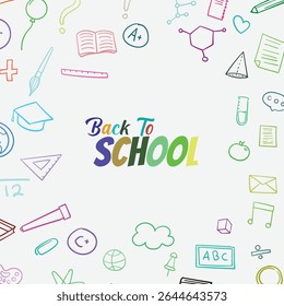 Back to school. School supplies and educational elements. Vector illustrations