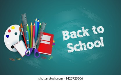 Back to school with school supplies and equipment