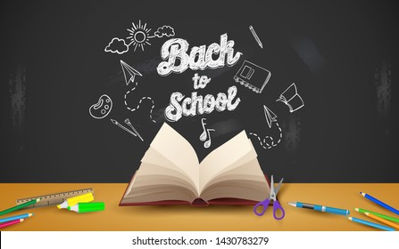 Back to school with school supplies and equipment. background and poster for back to school