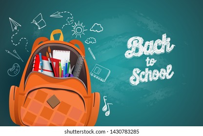 Back to school with school supplies and equipment. background and poster for back to school