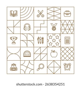 Back to school supplies geometric background outlines
