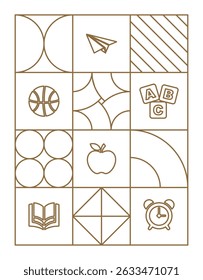 Back to school supplies geometric shapes outlines