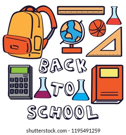 Back to school.  school supplies icon doodle cute. vector illustration