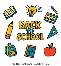Back to School Supplies Minimalist White Background. Vector Illustration 