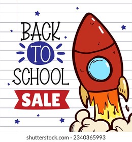 Back to school - school supplies - notepad, notebook and rocket