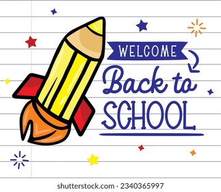 Back to school - school supplies - notepad, notebook and rocket
