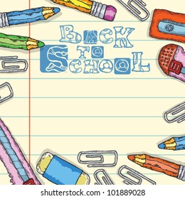 back to school and school supplies on paper