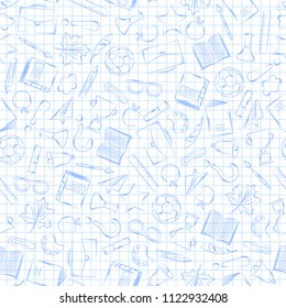Back to school supplies on a sheet of exercise book