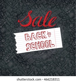 Back to School Supplies pattern background.Sale.Vector hand drawn Doodles lettering.S?hool themed poster.Illustration ink Design Elements,Sketchy chalkboard Backdrop.Teachers day