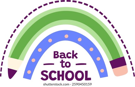 Back To School Supplies Rainbow Sticker Vector Illustration