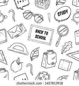 Back to School Supplies in Seamless Pattern With Sketch Style