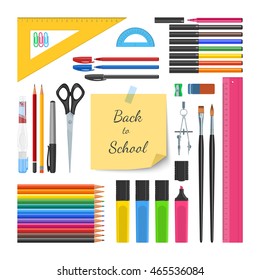 Back to school supplies set. Isolated school and education tools on white background