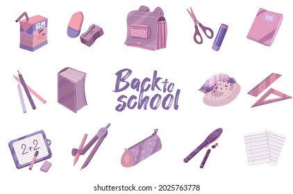 Back to school. School supplies set. Vector illustratrion