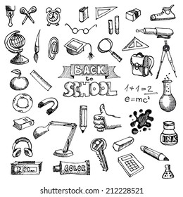 Back to School Supplies Sketchy Doodles with Lettering