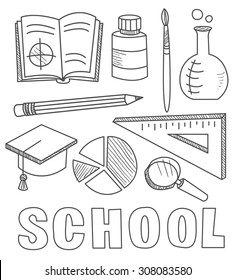 Back to School Supplies Sketchy Hand-Drawn Vector Illustration Design Elements