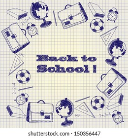 Back to School Supplies Sketchy Notebook Doodles with Lettering.