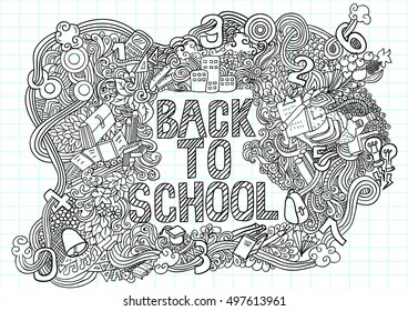 Back to School Supplies Sketchy Notebook Doodles with Lettering