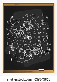 Back to School Supplies Sketchy on blackboard background. Back to School Set. Vector illustration. 
