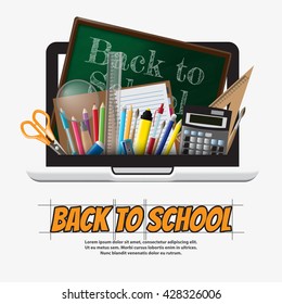 Back to school supplies, stationery and Computer, vector illustration