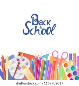 Back to school. Supplies for teaching and children's creativity