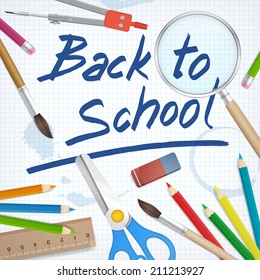 back to school supplies tools vector background. isolated from background. layered.