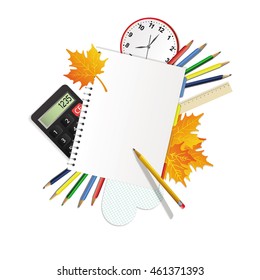 Back to school, school supplies. Vector.