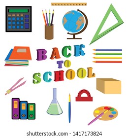 Back to school. School supplies. Vector illustration.