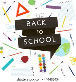 Back to School with school supplies. Vector illustration