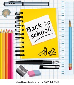 Back to school! School supplies vector illustration.