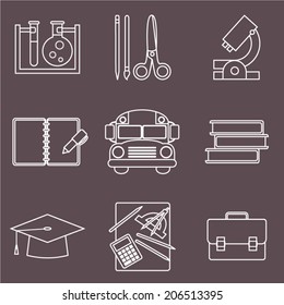 Back to school, supplies vector line icons set